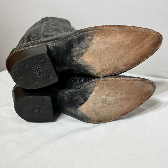 VTG Dan Post P2393 Boots Mens Cowboy Black Teju Lizard Skin Leather Western 8D - Picture 13 of 13